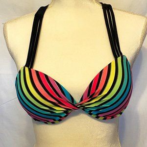 Nice!  Arizona Jeans Swim Push ‘Em Up~Multi Stripe Front Twist Bikini Top ~Sz.S